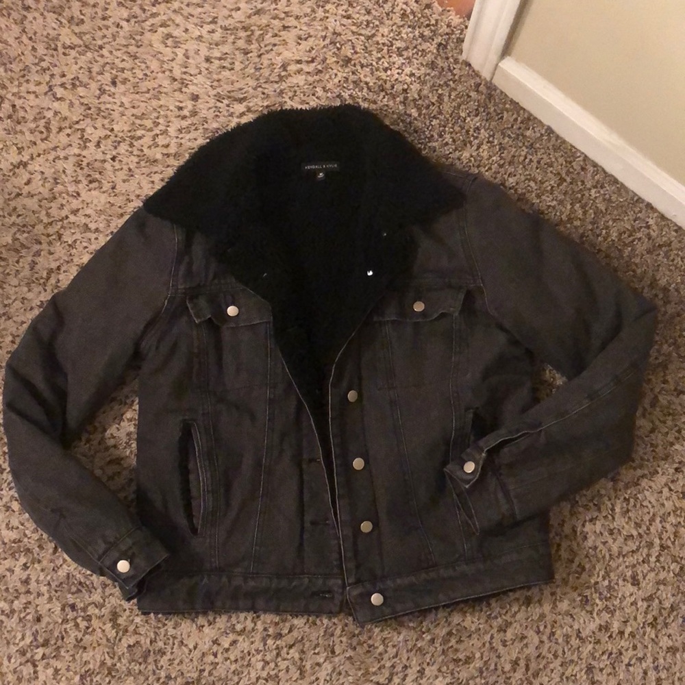 Kendall and Kylie black fleece lined denim jacket